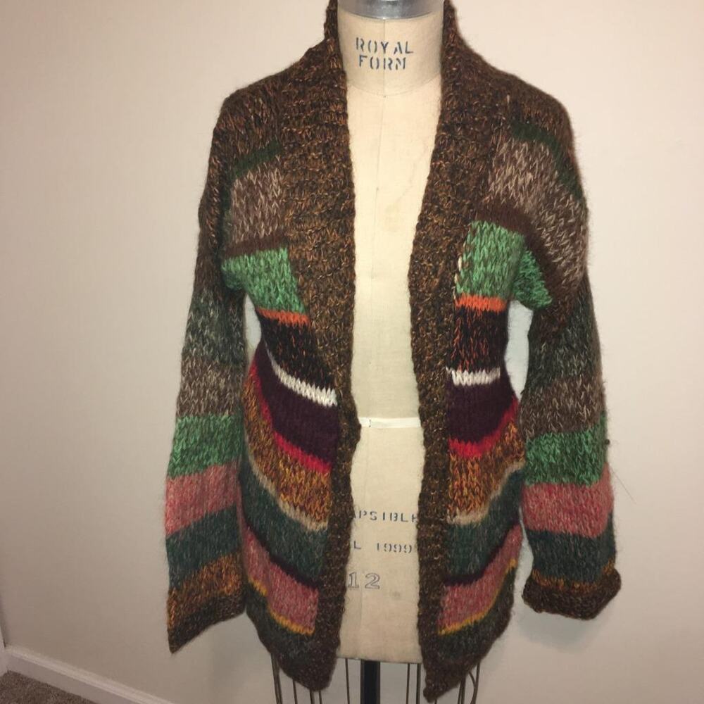 Vintage Handmade 1970's Multi-color Striped Cardigan Sweater ML